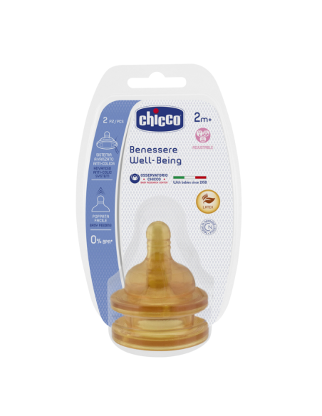 Chicco - Tetina Fisiológica Caucho Flujo Regulable 2m 2uds.
