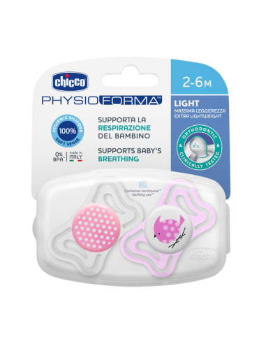 Chicco - Chupete Physio Light silicona Rosa 2-6m 2uds