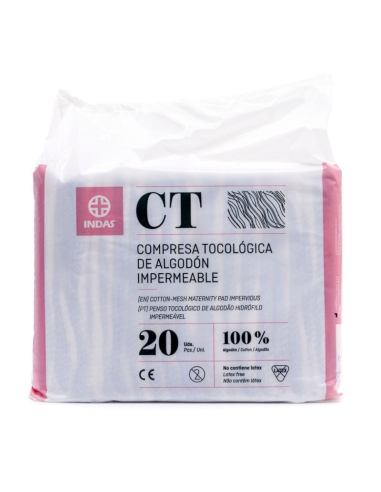 Compresas tocológicas de algodón impermeable INDAS 20 unidades.
