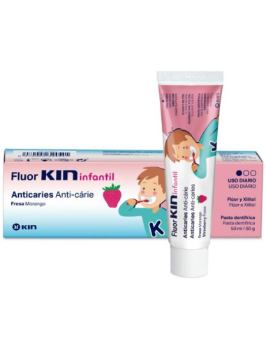 Fluor Kin Pasta Dental Infantil ~ Para Niños, con Sabor a Fresa 75 ml  Calcio + Flúor : : Salud y cuidado personal