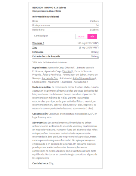 REDOXON INMUNO 4 TOMAR SIN AGUA 14 SOBRES