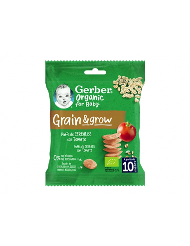 GERBER Puffs de Cereales para tu bebé Trigo y Avena con Tomate ecológico 7 gr