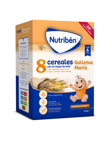 NUTRIBÉN 8 CEREALES CON UN TOQUE DE MIEL Y GALLETAS MARÍA 600 G