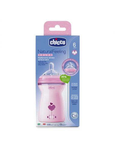 Chicco - Biberón NaturalFeeling Flujo Rápido 330ml 6m Rosa