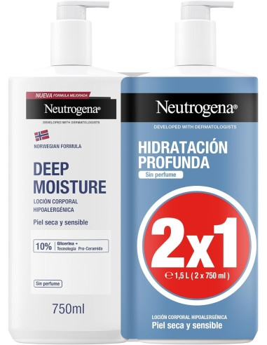 NEUTROGENA CORPORAL LOCION HIDRATACION PROFUNDA HIPOALERGÉNICA 2 ENVASES 750 ML